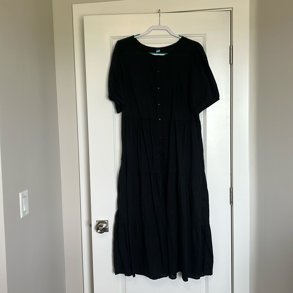 Old Navy Puff-Sleeve Clip-Dot Button-Front Midi Swing Dress